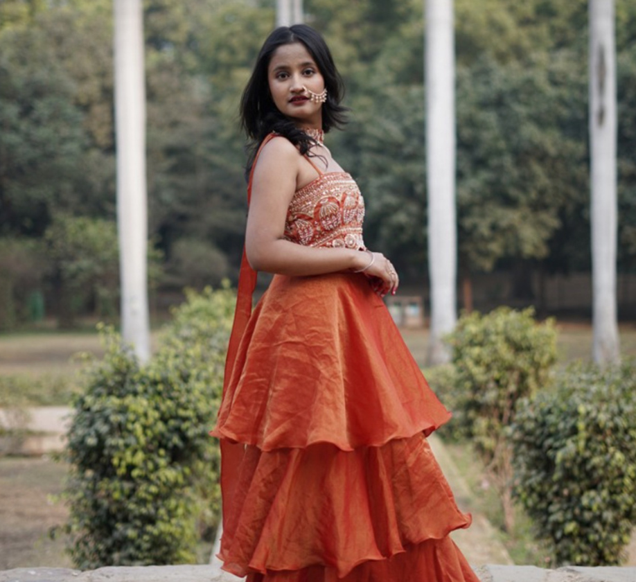 Burnt Orange Printed Lehenga Set