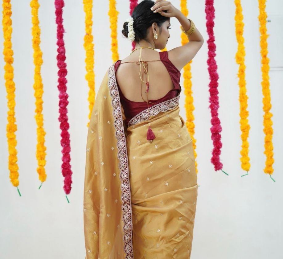 Mustard Gold Saree with Sequin Border